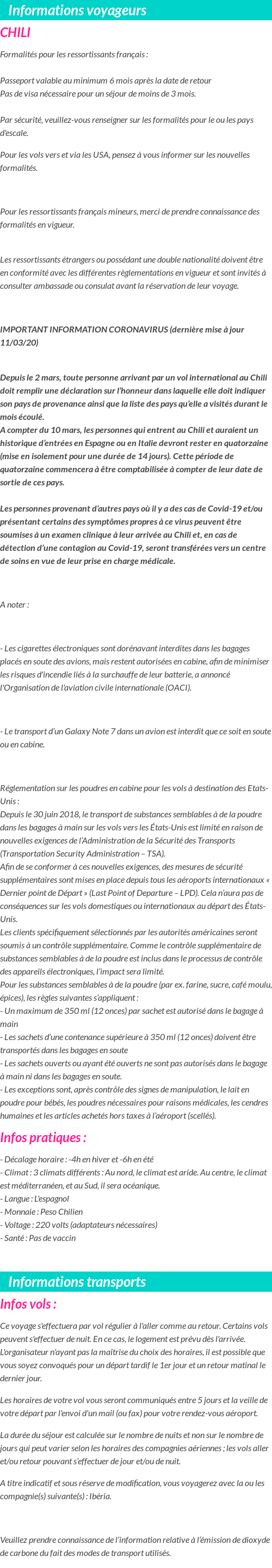 Formalités et infos voyageurs