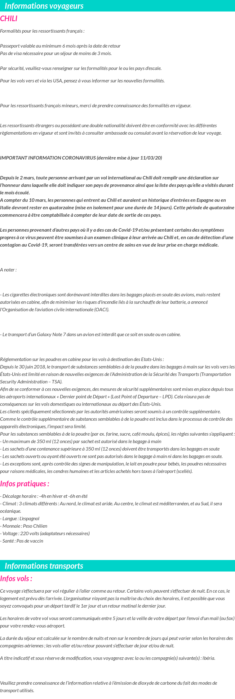 Formalités et infos voyageurs