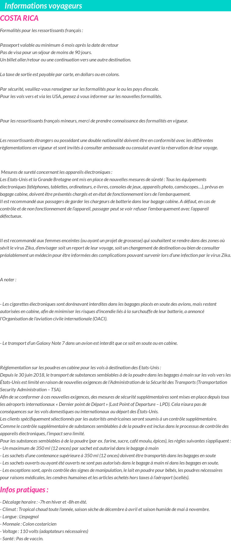 Formalités et infos voyageurs
