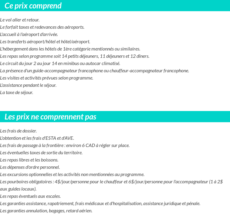 Conditions tarifaires