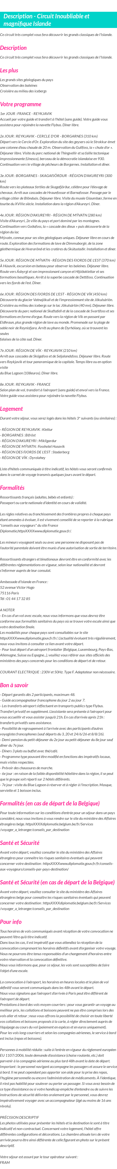 Détails du séjour