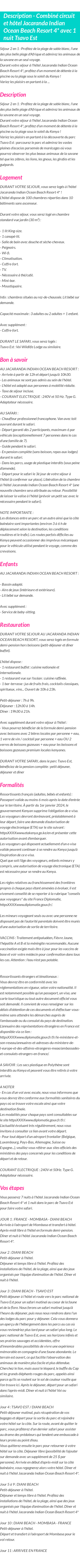 Détails du séjour