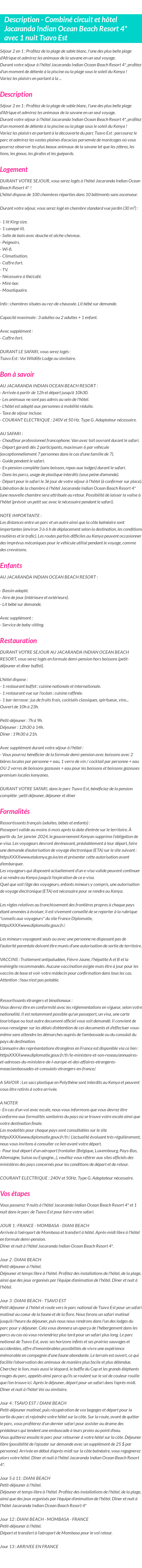 Détails du séjour