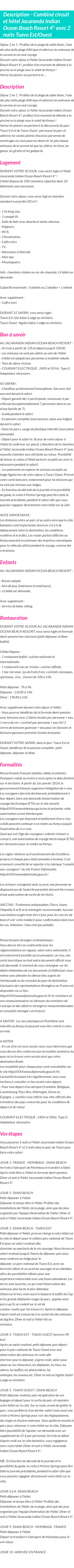 Détails du séjour