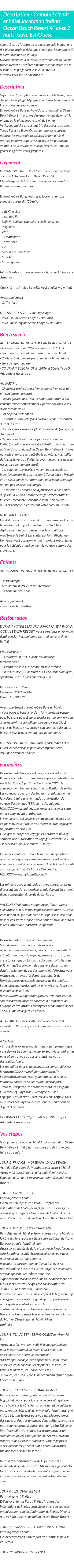 Détails du séjour