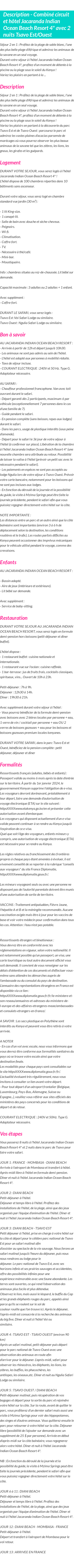 Détails du séjour