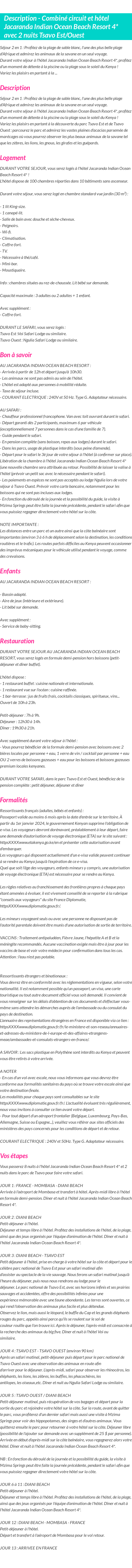 Détails du séjour