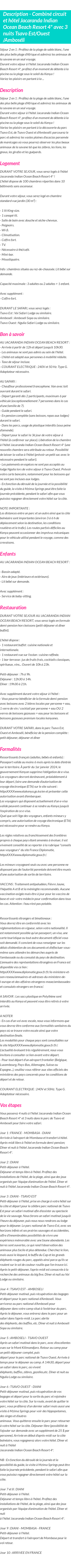 Détails du séjour