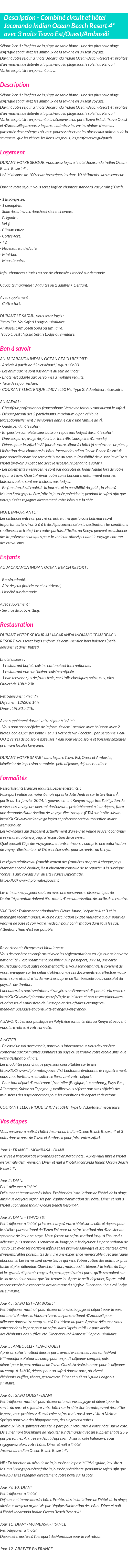 Détails du séjour