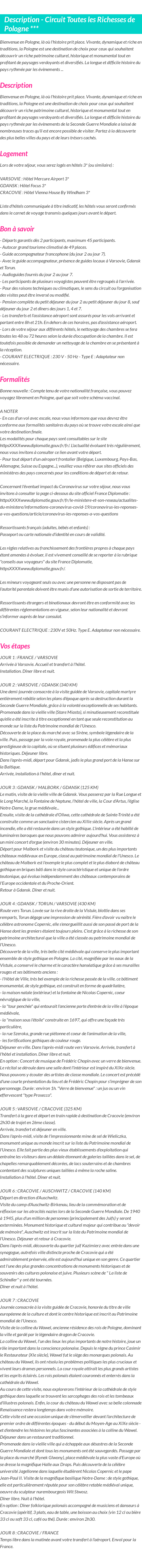 Détails du séjour