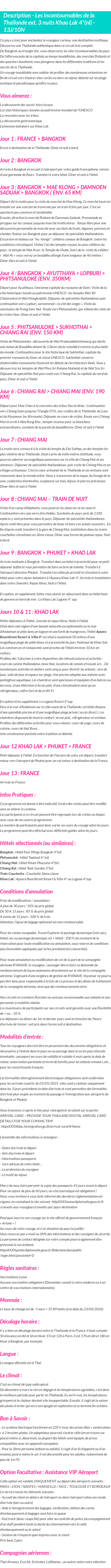 Détails du séjour