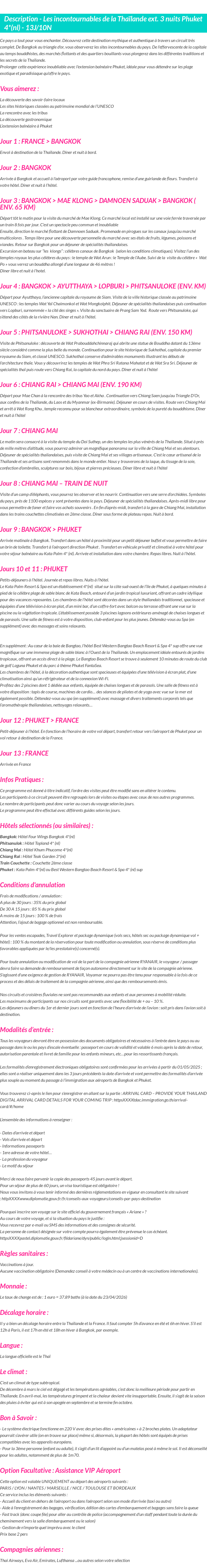 Détails du séjour