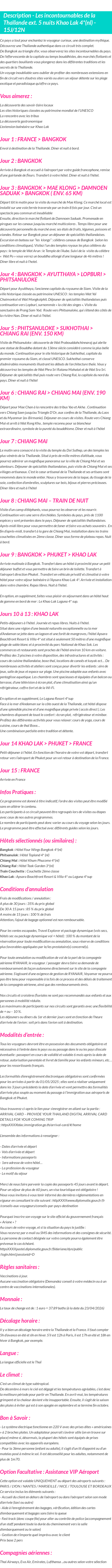 Détails du séjour