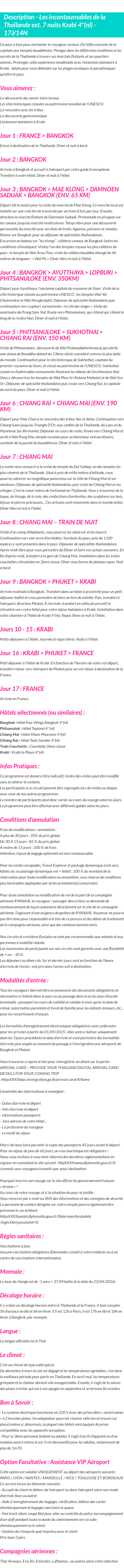 Détails du séjour
