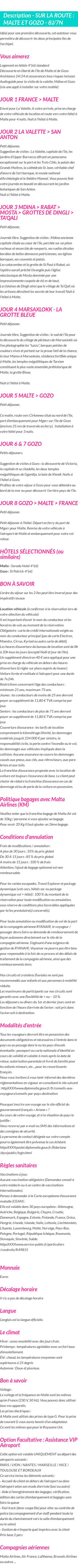 Détails du séjour