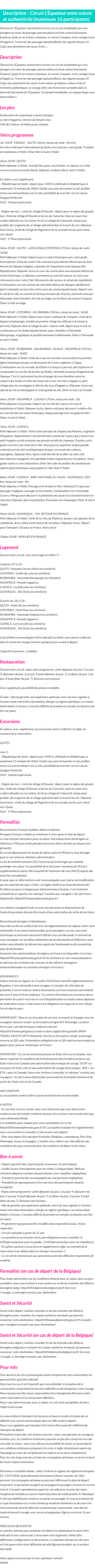 Détails du séjour