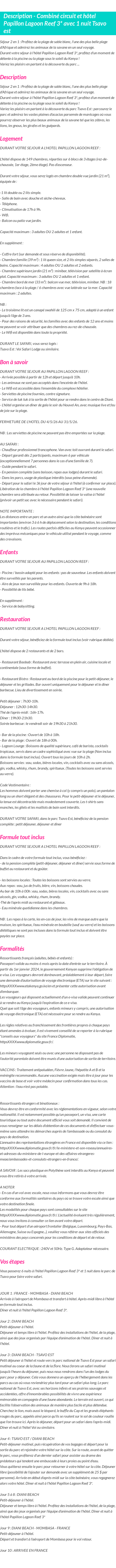 Détails du séjour