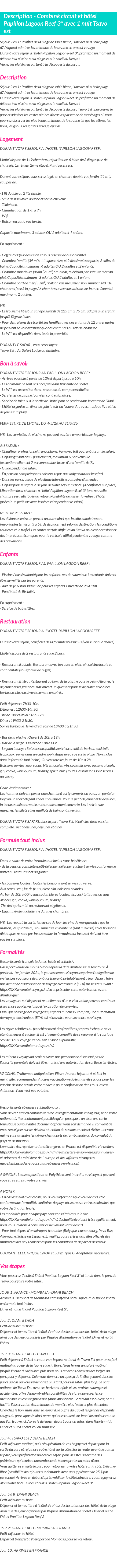Détails du séjour