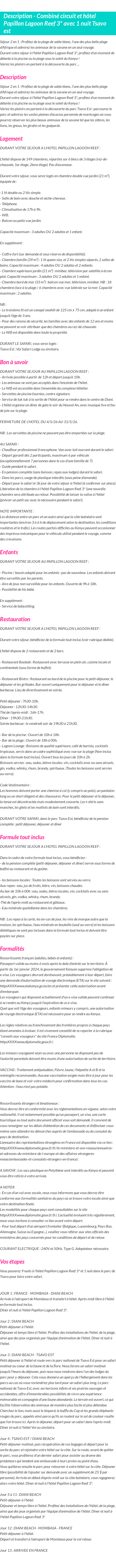 Détails du séjour