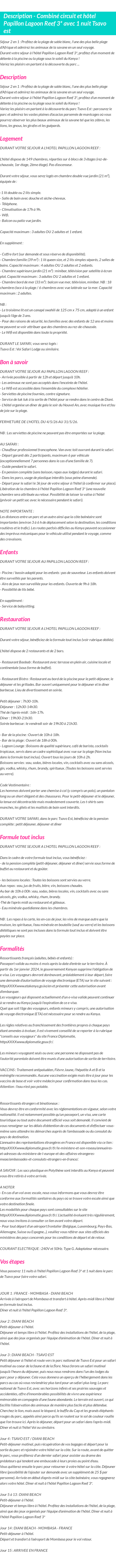 Détails du séjour