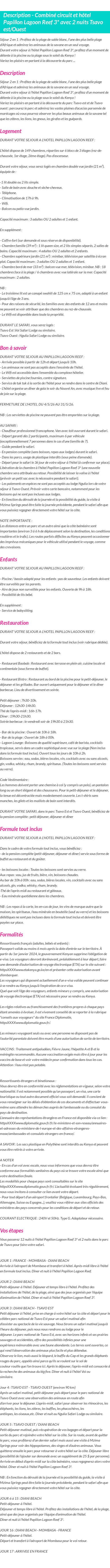 Détails du séjour