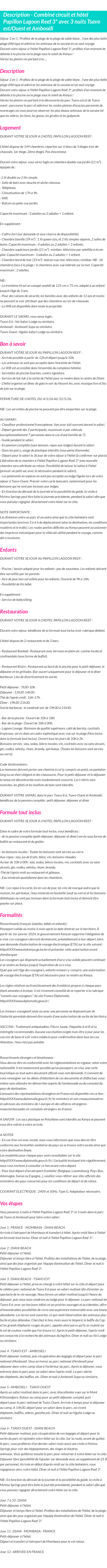 Détails du séjour