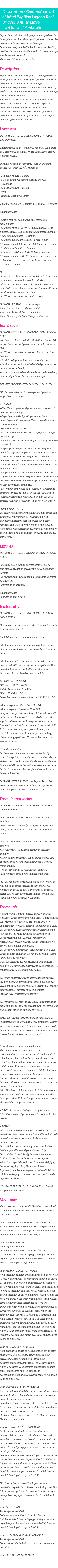 Détails du séjour