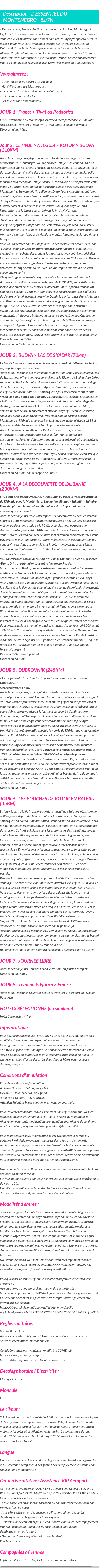 Détails du séjour