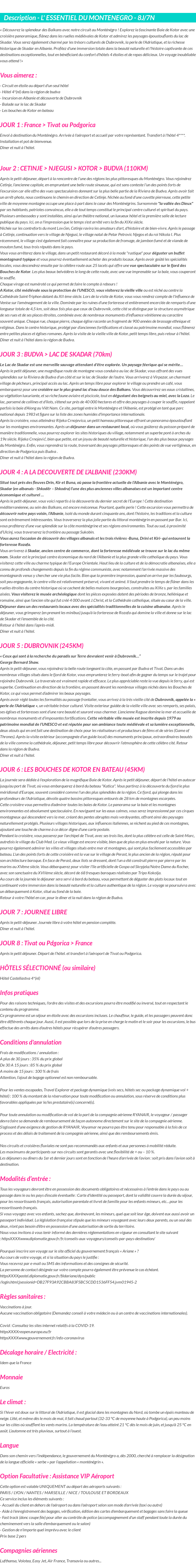 Détails du séjour