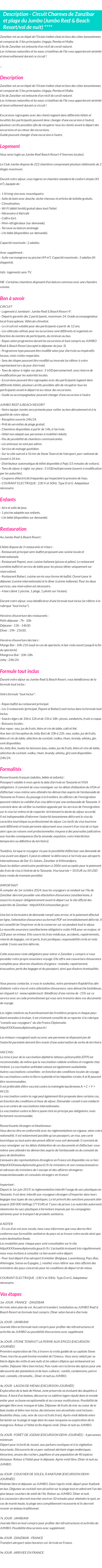 Détails du séjour