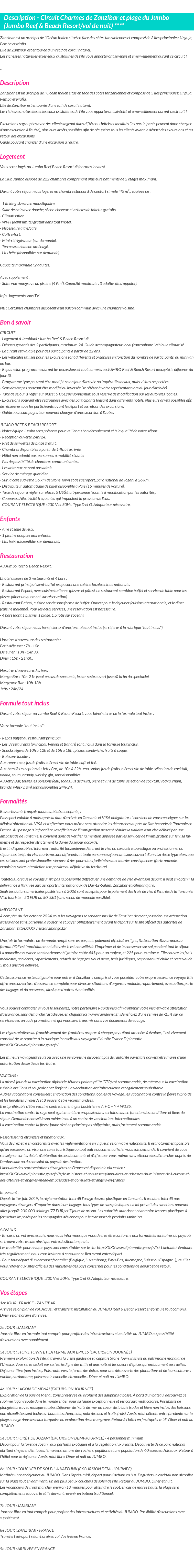 Détails du séjour