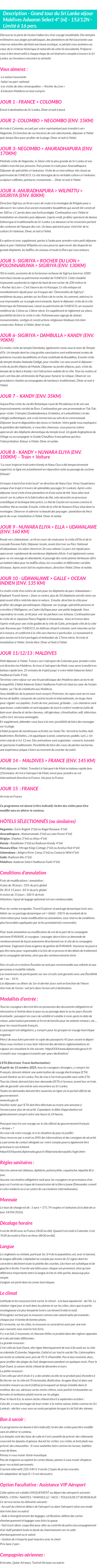Détails du séjour