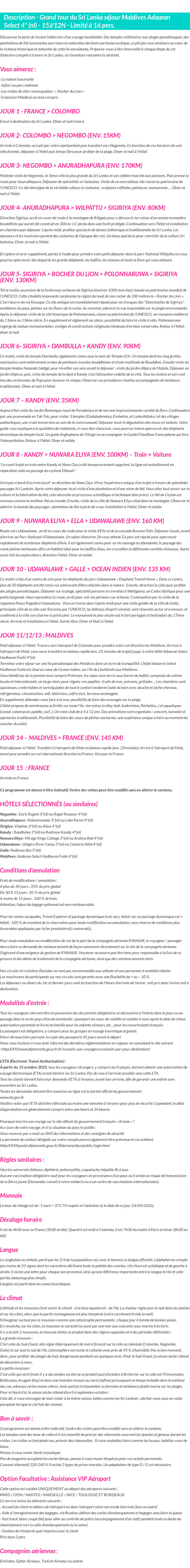 Détails du séjour