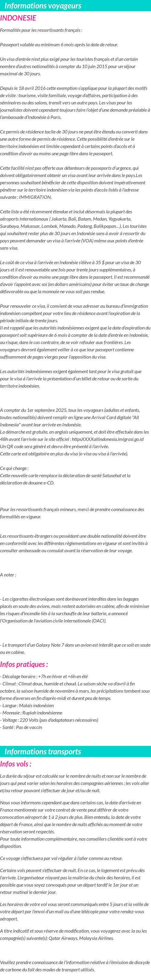 Formalités et infos voyageurs