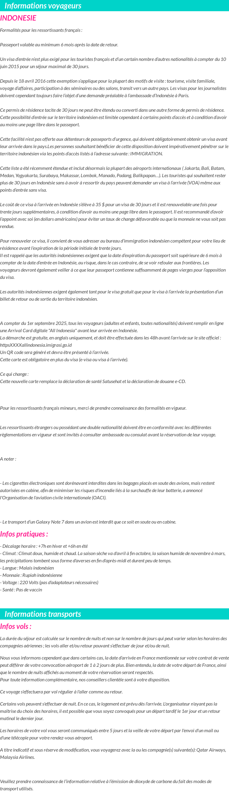 Formalités et infos voyageurs