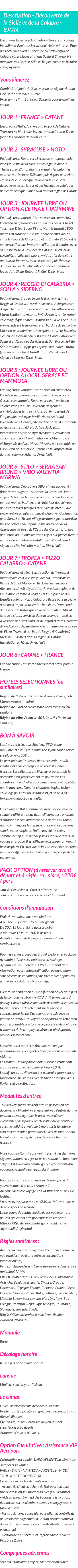 Détails du séjour