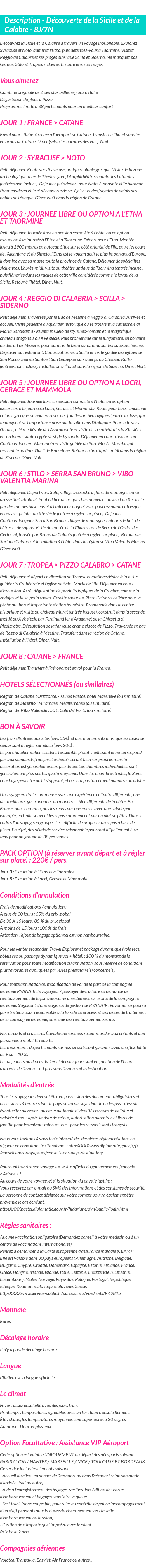 Détails du séjour