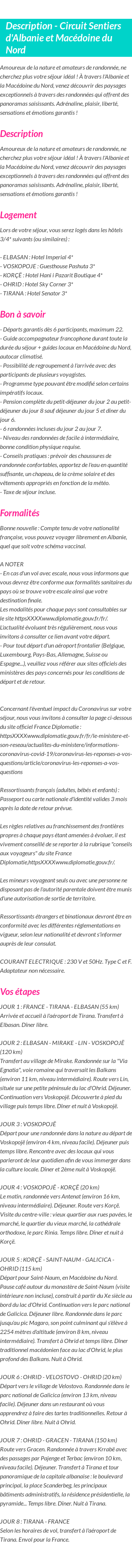 Détails du séjour