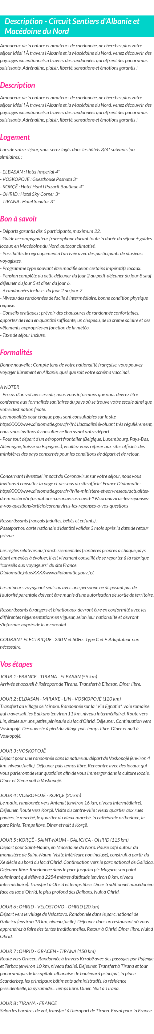 Détails du séjour