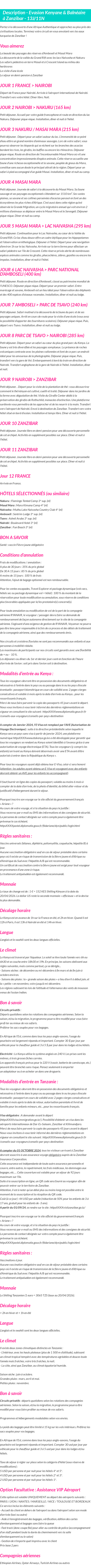 Détails du séjour