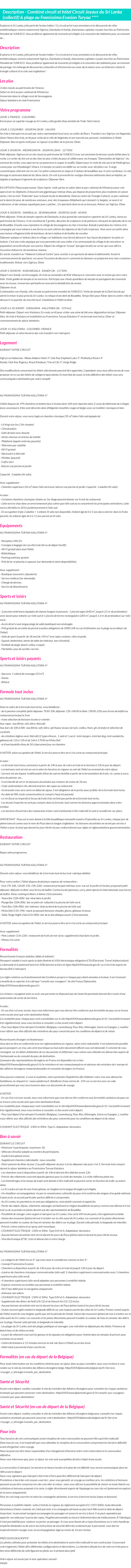 Détails du séjour