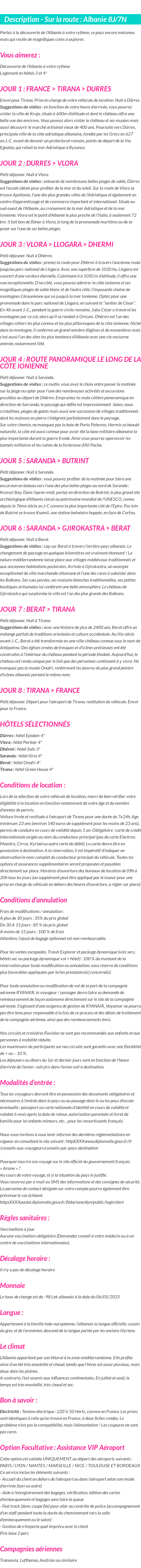 Détails du séjour