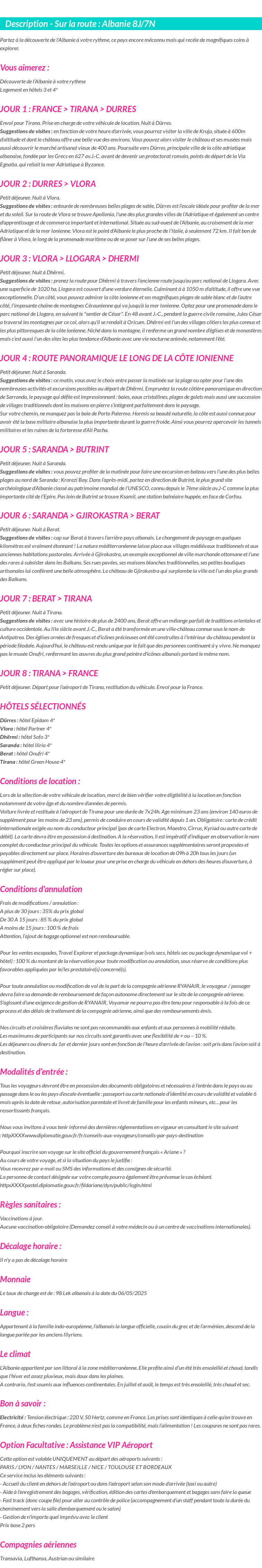 Détails du séjour