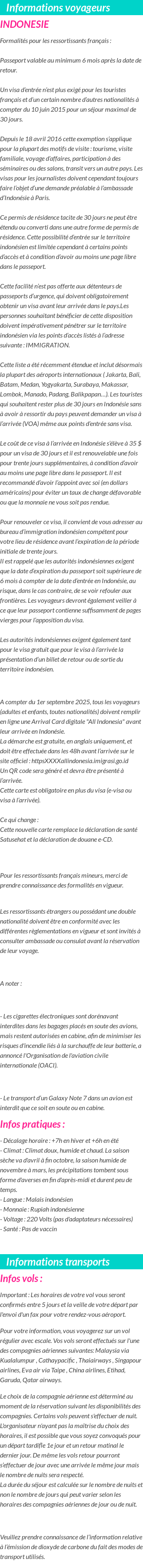 Formalités et infos voyageurs