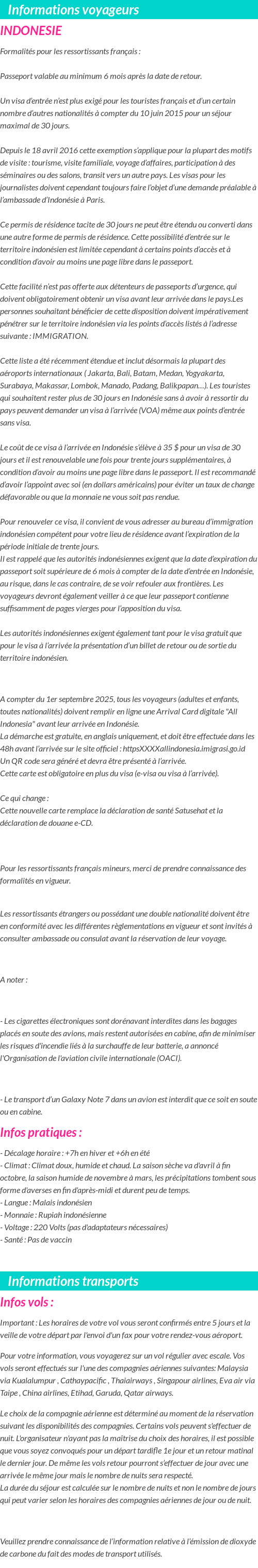 Formalités et infos voyageurs