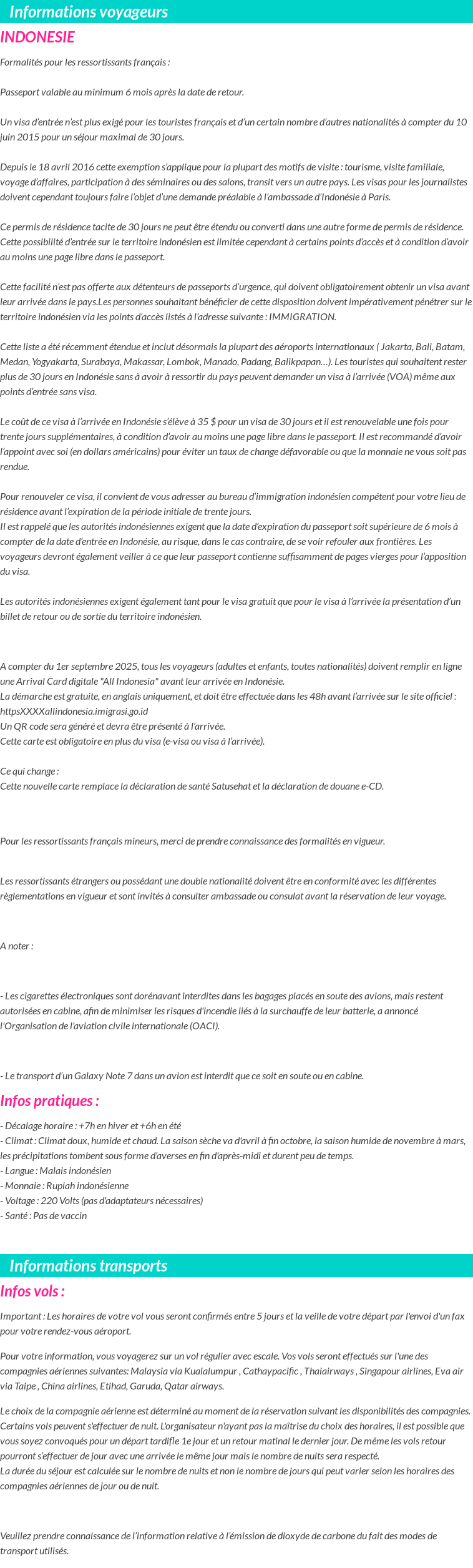 Formalités et infos voyageurs