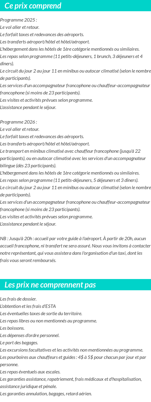 Conditions tarifaires