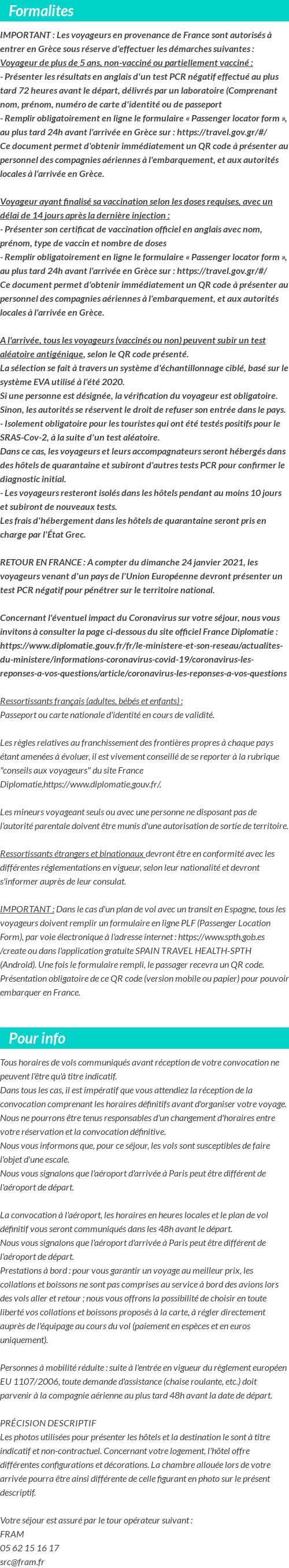 INFOS VOYAGEURS