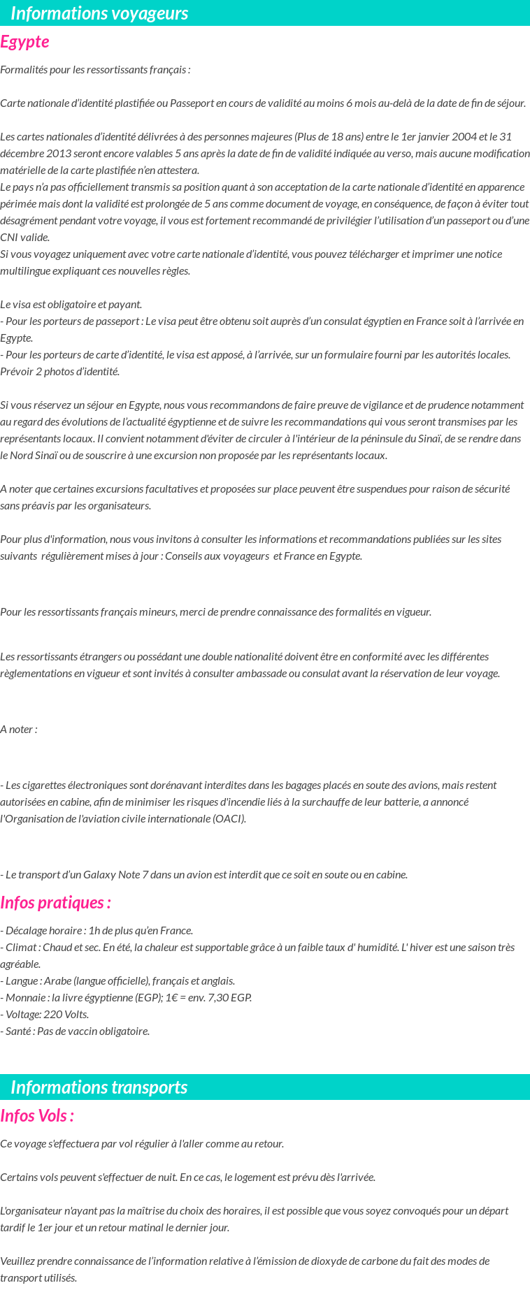 Formalités et infos voyageurs