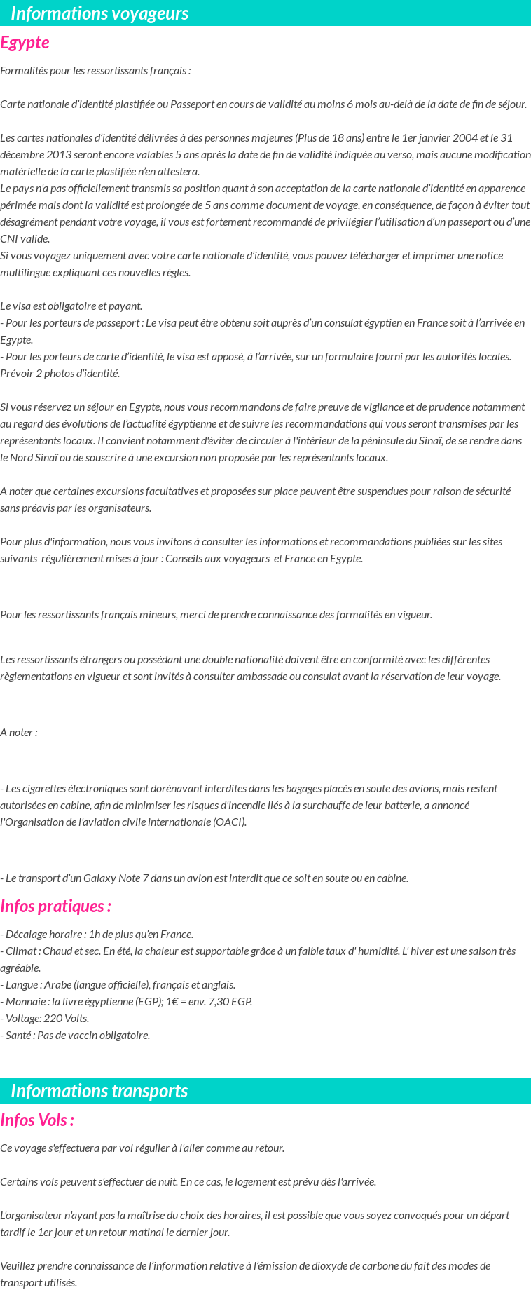 Formalités et infos voyageurs